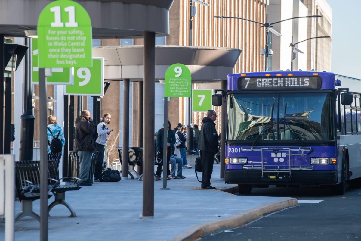 At WeGo Central's Elizabeth Duff Transit Center in Nashville, TN, people wait for and board their buses. © Stephanie Amador / The Tennessean / USA TODAY NETWORK