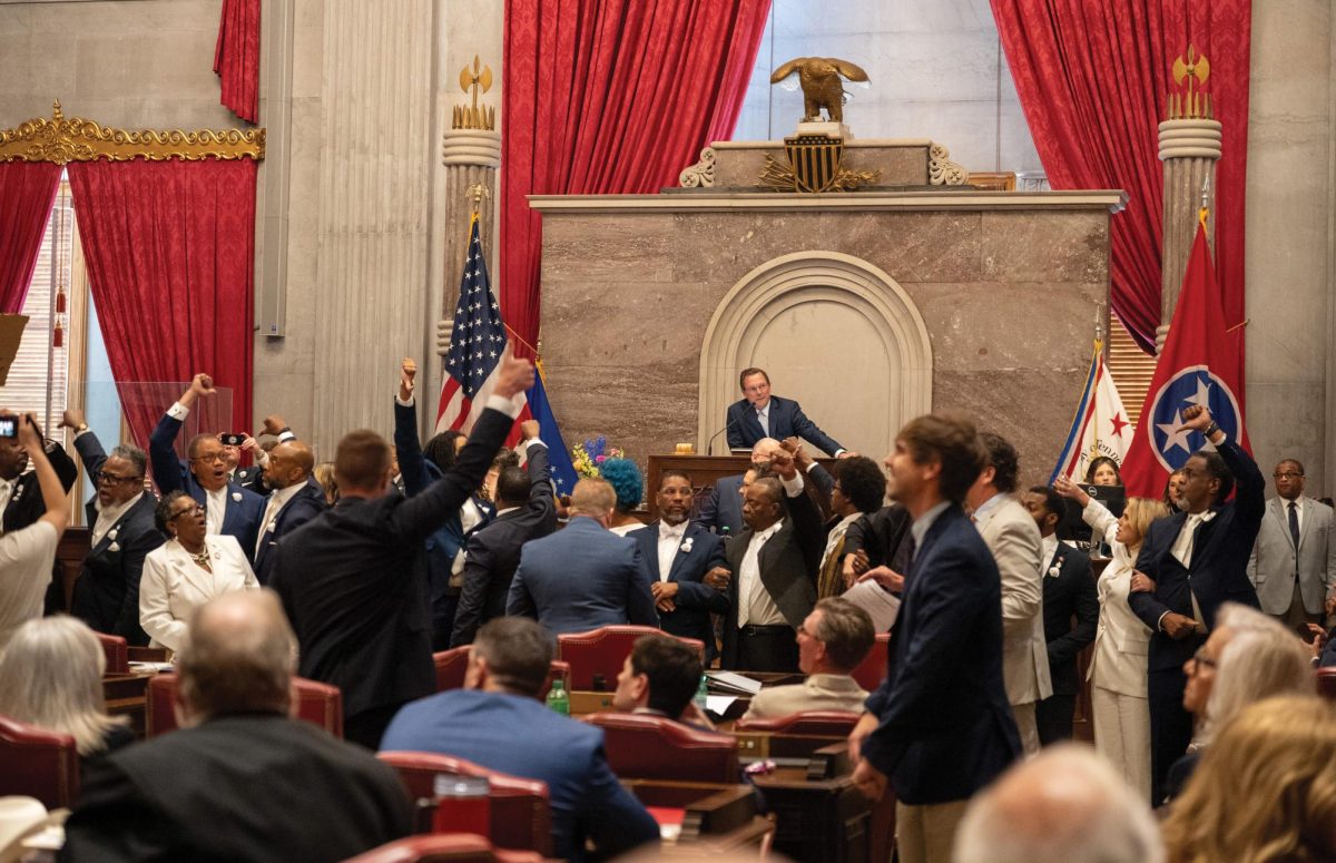 At the Tennessee State Capitol Building in Nashville, representatives cast votes as Cameron Sexton, House Speaker, looks on. © Nicole Hester / USA TODAY NETWORK via Imagn Images.