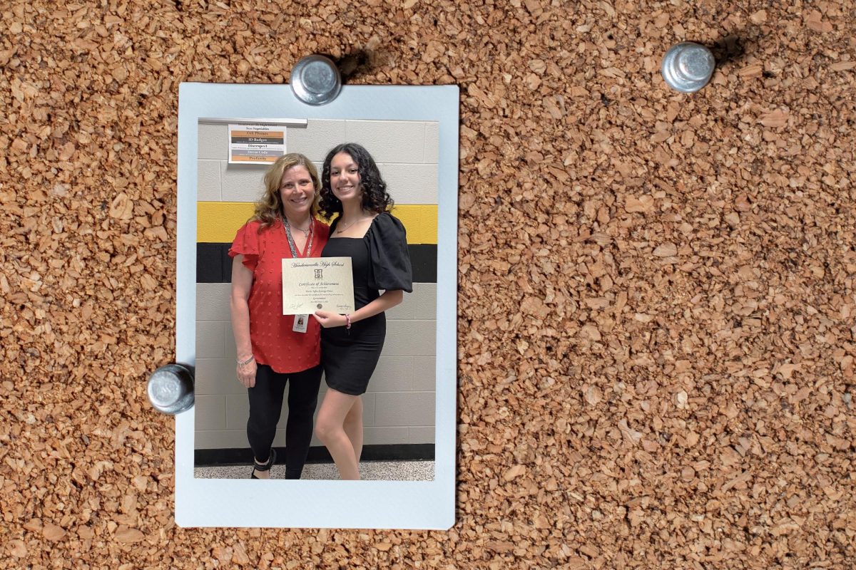 Sofia Zarraga poses with Ms. Gregory, her U.S. government teacher, upon winning a certificate of achievement for the class. Photo courtesy of Sofia Zarraga.